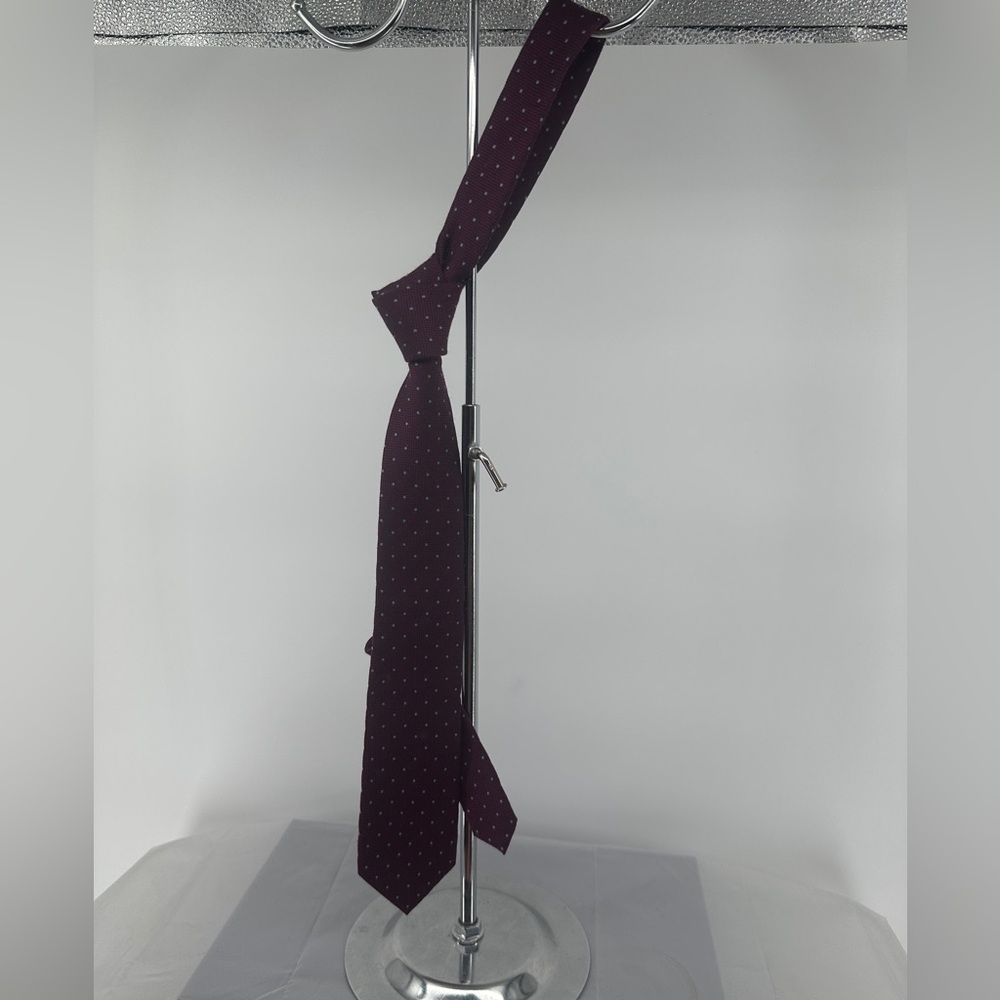 Ben Sherman burgundy polka dotted wool silk blend scarf